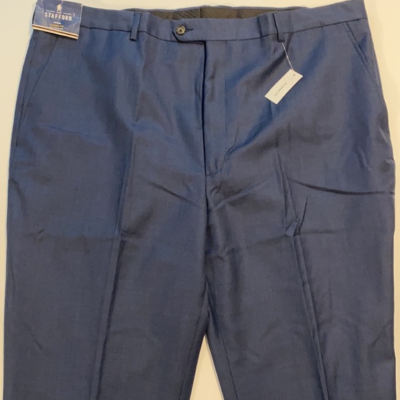 Stafford SZ 44 x 32 Mid Blue Classic Fit Flat Front Trousers Dress Pants - Picture 2 of 12